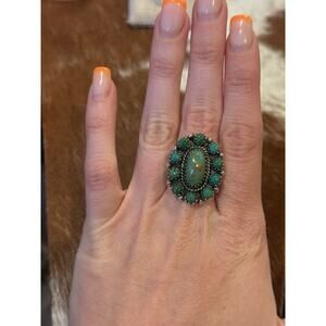 Native American 925 SW Sterling Silver & Green Turquoise Cluster Ring🌵Snake Eye